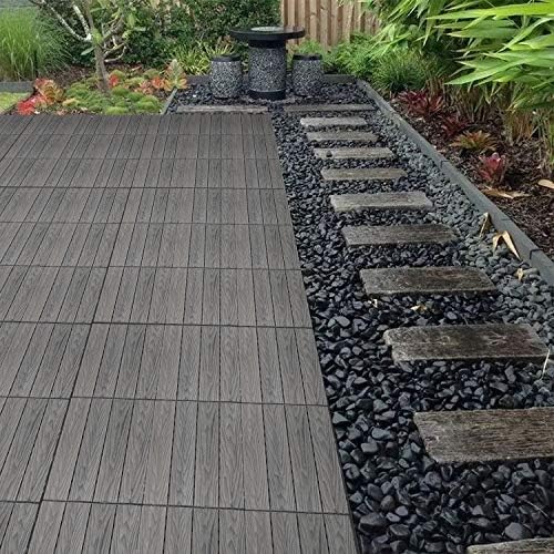 ECOOPTS 12"x12" Interlocking Deck Tiles Patio Floor Tiles Outdoor Flooring Wood Deck Tiles for Porch Balcony Backyard, 9 Slat x 15 Boxes, Brown