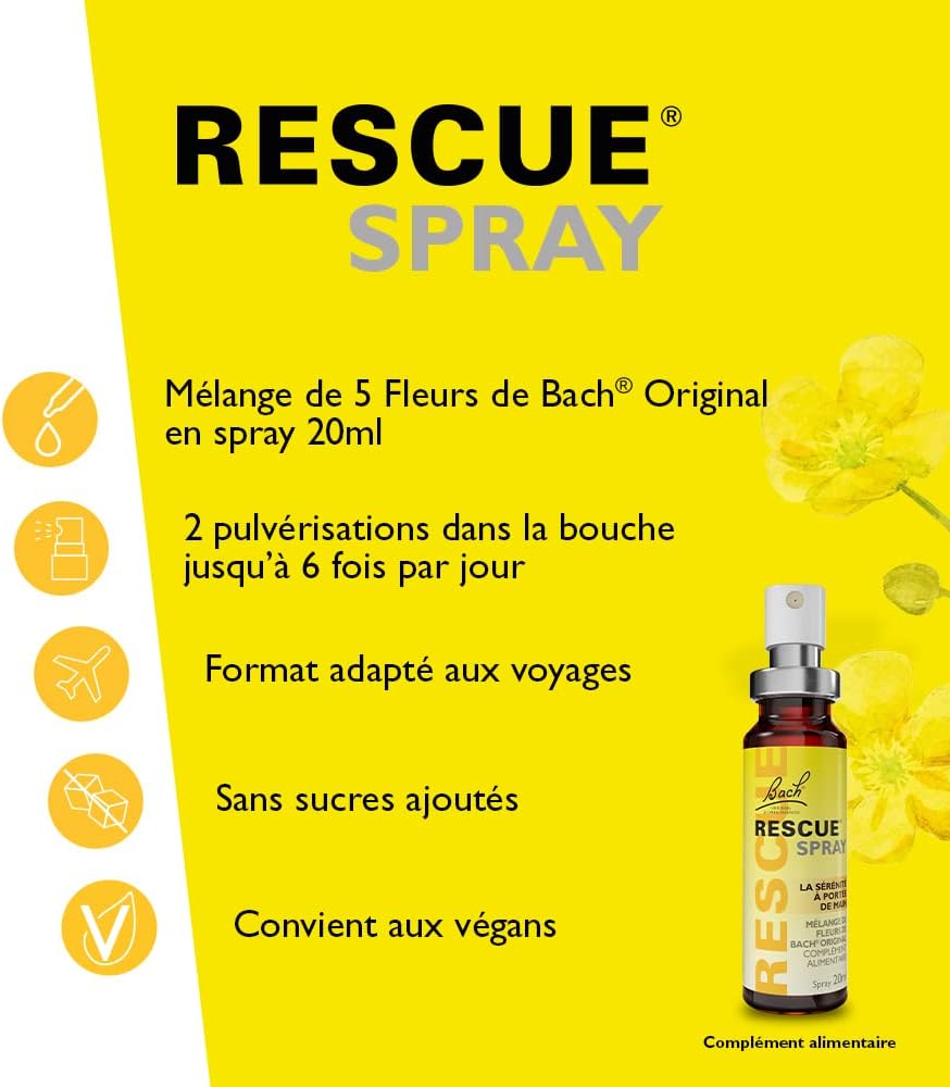 Bach RESCUE REMEDY Spray 20mL, Natural Stress Relief, Homeopathic Flower Essence, Vegan, Gluten & Sugar-Free, Non-Habit Forming (Packaging May Vary)