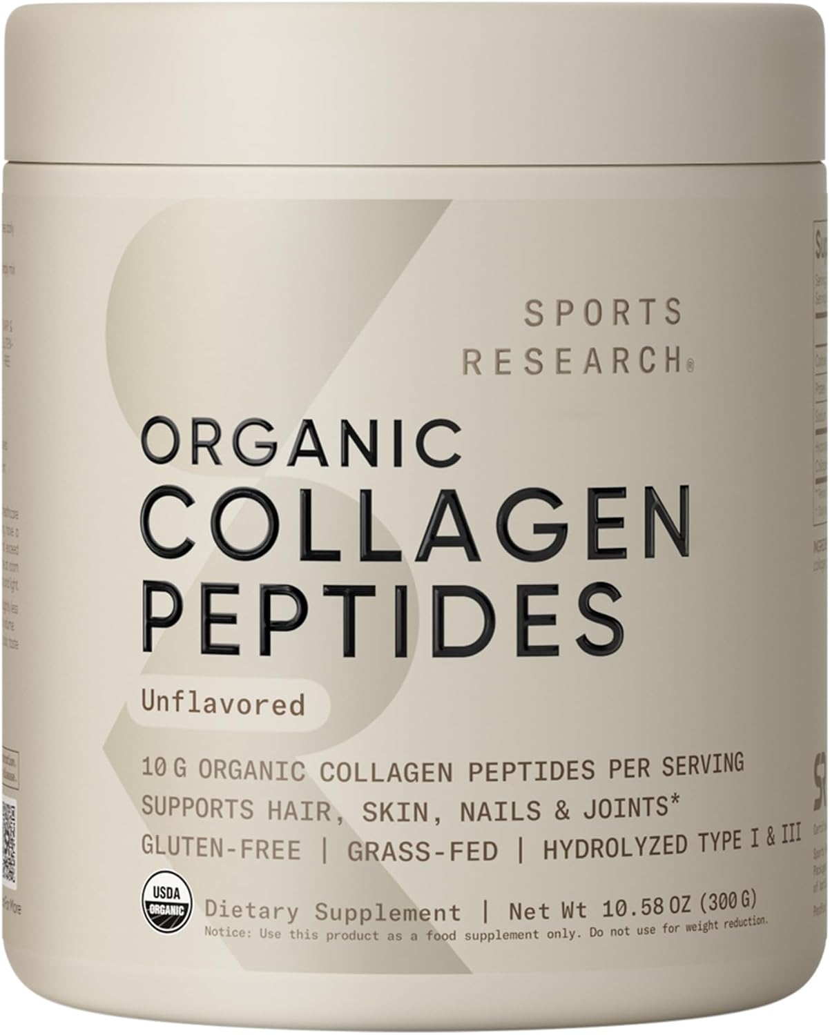 Sports Research® Collagen Peptides Protein Powder 16oz (Unflavored) | 11g Grass-Fed Collagen per Scoop · Hair, Skin & Joint Support · Easy to Mix in Coffee & Shakes - 41 Servings