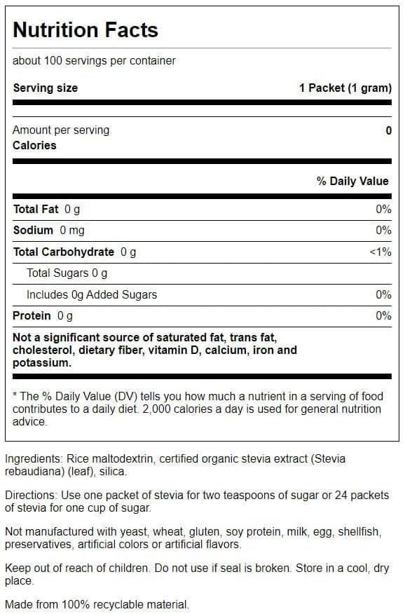 Swanson Green Leaf Stevia Extract 100 Packets
