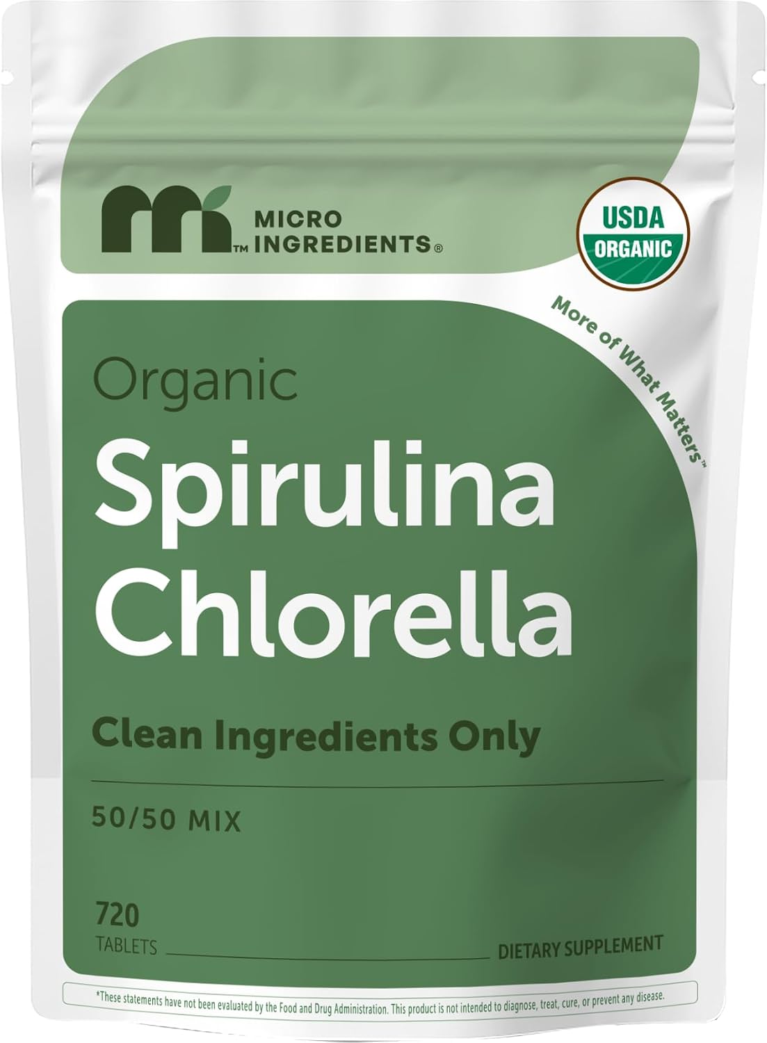 Micro Ingredients Organic Spirulina Chlorella Tablets, 720 Count | 4 Month Supply. 50/50 Algae Blend, Broken Cell Wall