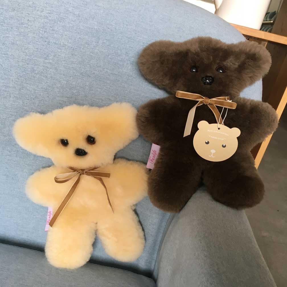 funlife 100% Australian Soft Lambskin Flat Teddy Bear for Baby Birthday Gift,Natural Snuggle Bear for Infant,Cream