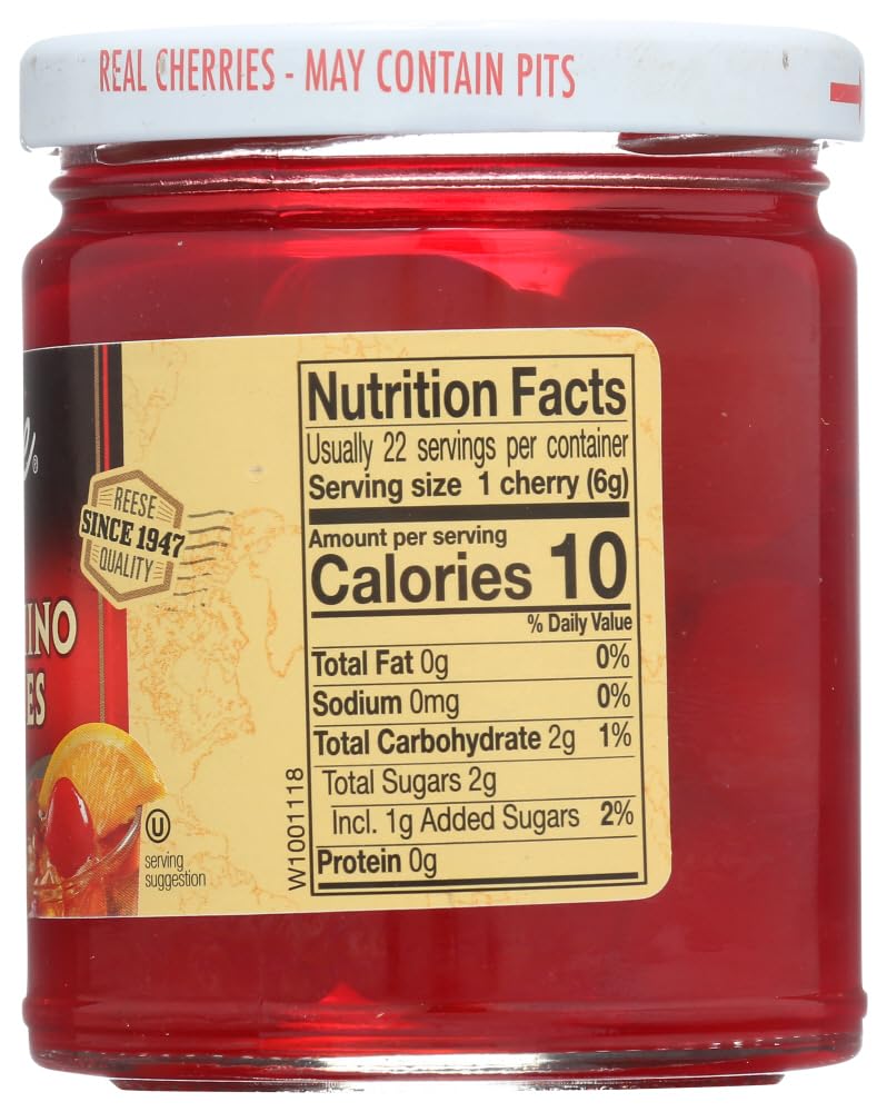 Reese Red Maraschino Cherries with Stem, 10-Ounces (Pack of 12)