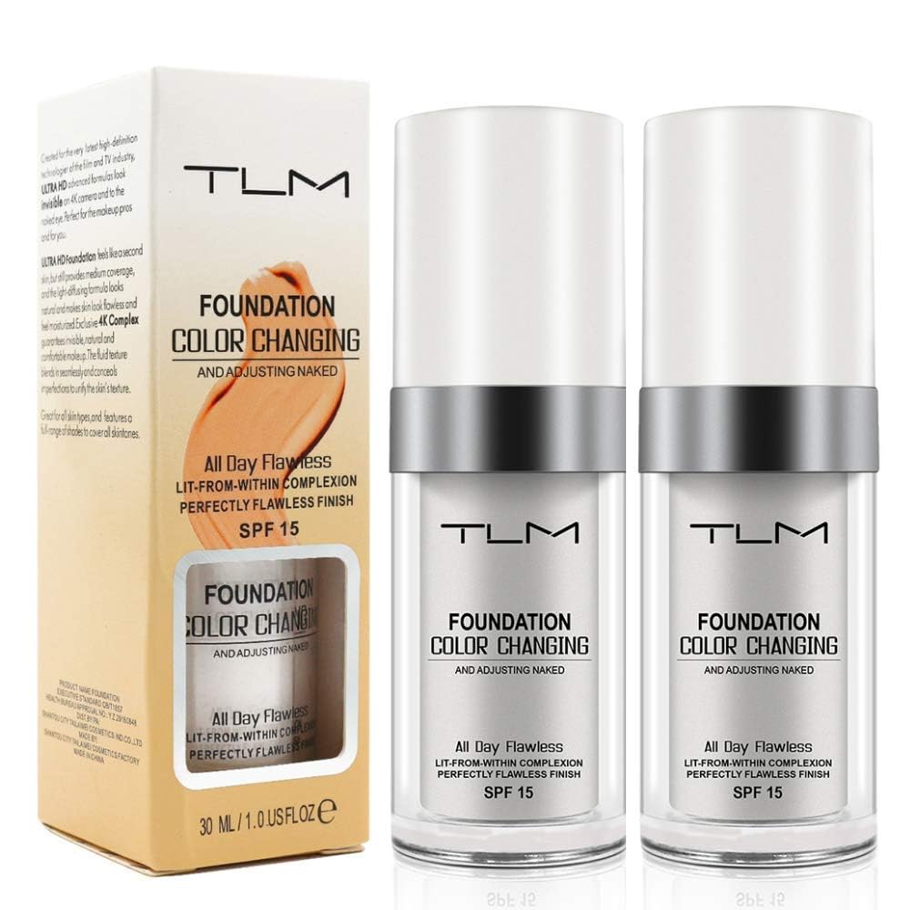TLM Colour Changing Foundation, 2Pack Flawless Color Changing Foundation Makeup Base Moisturizing Liquid Foundation for Women, Concealer Cover