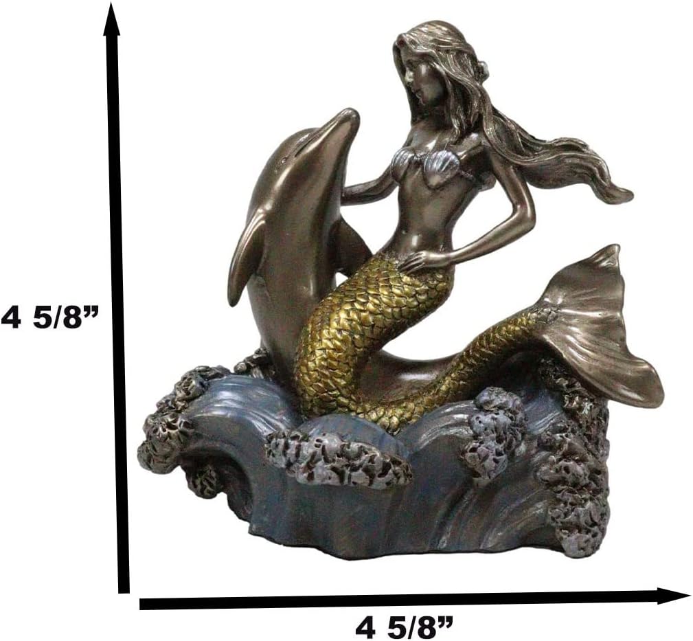 Ebros Atlantis Mermaid Embracing Dolphin by Ocean Waves Statue 4.5" L Art Nouveau Nautical Mermaid Decorative Figurine