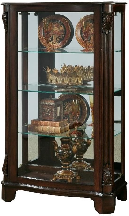 Pulaski Furniture Carved Wood 3 Shelf Curio Cabinet in Cherry Brown Finish