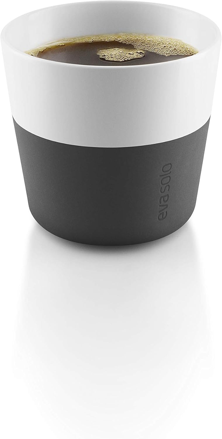 Eva Solo | 2 Lungo Tumbler Mugs | 8 oz Porcelain Coffee Cup Tumblers with Silicone-coated Grip | Danish Design, Functionality & Quality | Black