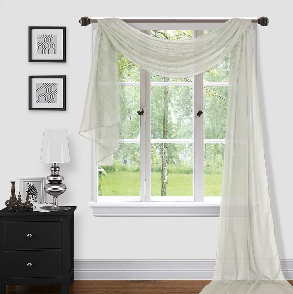 Sapphire Home Window Scarf Valance Curtains - Extra Long Sheer Valances for Windows - Voile Swag Curtains for Living Room, Kitchen, and Bedroom Decor