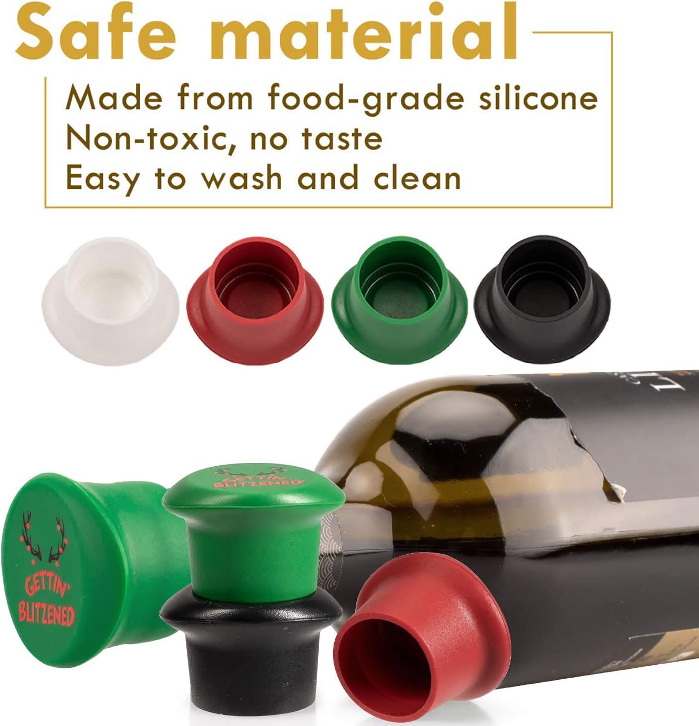 Whaline 8 Pack Christmas Wine Bottle Stoppers and Gift Box, Funny Silicone Reusable Caps Bottle Sealers with a Funny Saying for Wine Beer Bottles