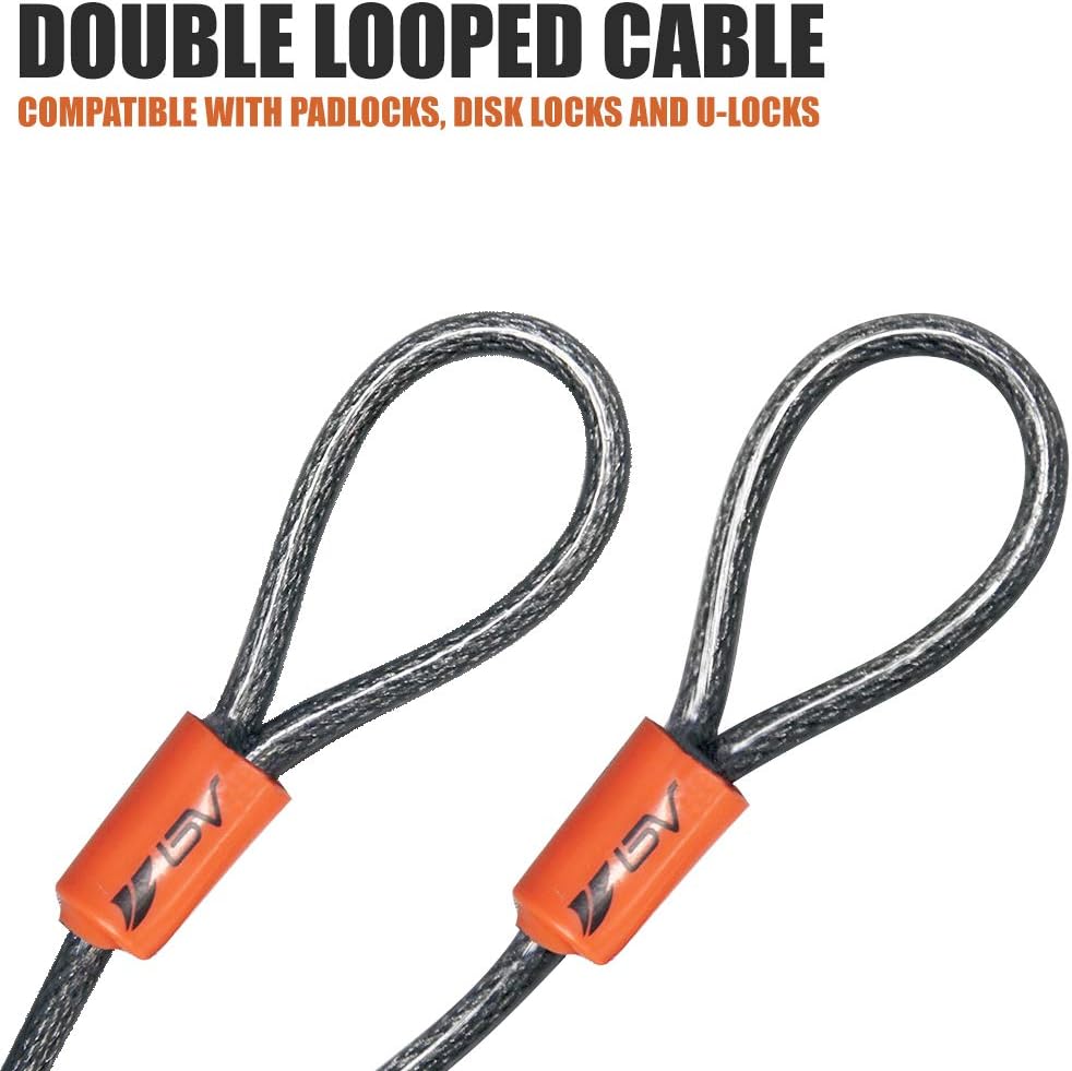 BV 7FT Heavy-Duty Security Cable Lock with Loops – Extra Thick 10mm (3/8") Braided Steel, Cut-Resistant & Weatherproof Wire Cable for Padlock, Gate, Bike, Motorcycle & Outdoor Equipment