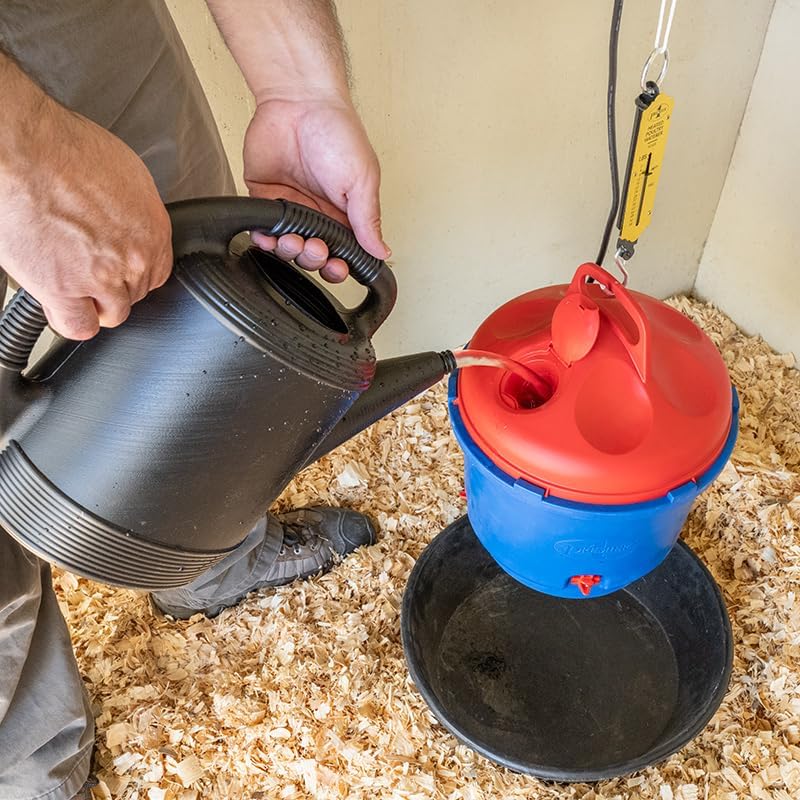 Premier 1 All-Season Heated Poultry Waterer for Chickens & Ducks – 3 Gallon | 100W thermostat keeps water unfrozen to -20°F. Quick-fill cap