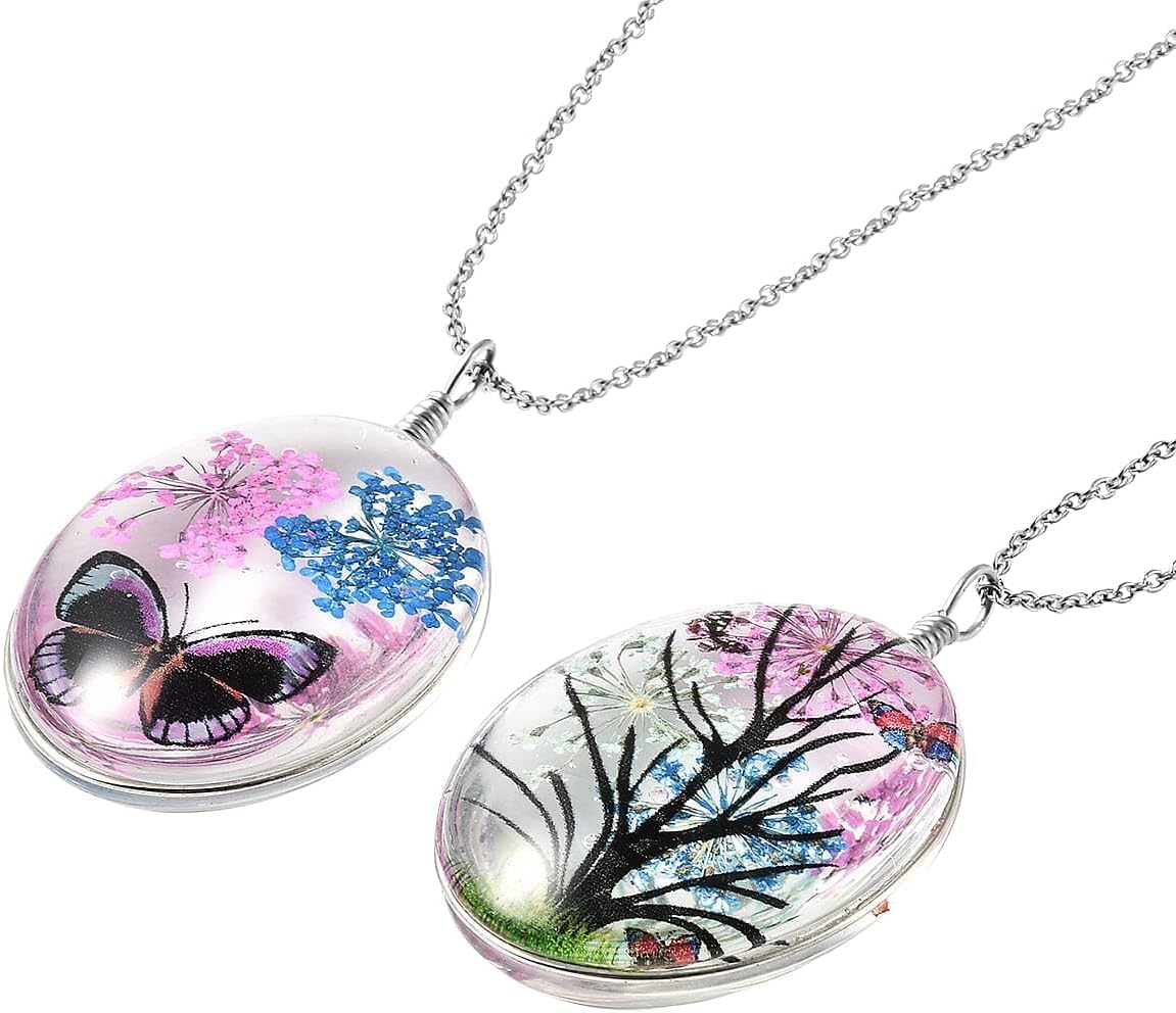 Chain of 2 Pendant Necklace Steel Set Size 24" (ButterflyOwlButterfly2)