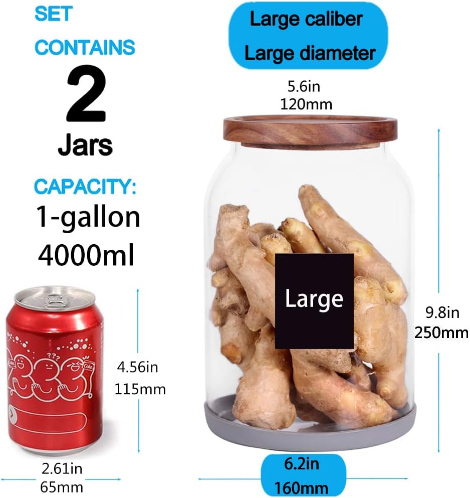 SAIOOL Egg Jar,kitchen canister， 1 Gallon Large Glass Food Storage Jars with Airtight Lid, Clear