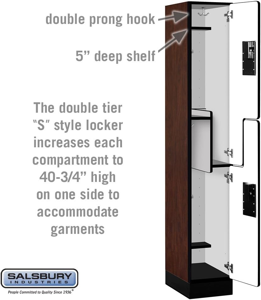 Salsbury Industries 2-Tier S-Style Designer Wood Locker with One Wide Storage Unit, 6-Feet High by 18-Inch Deep, Mahogany