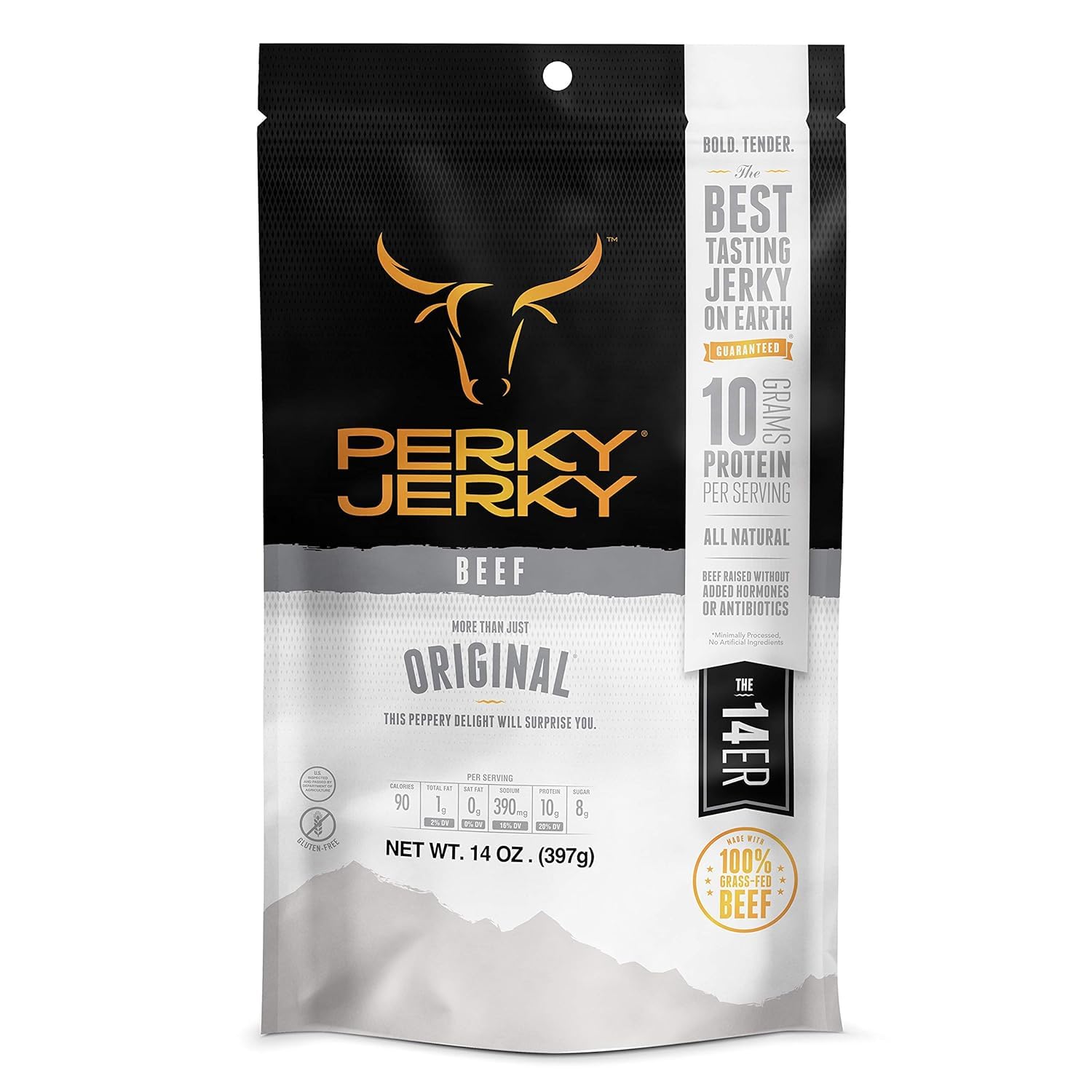 Perky Jerky Original Turkey Jerky, 14oz - Low Sodium - 10g Protein per Serving - Low Fat - 100% U.S. Sourced - Handcrafted, Tender Texture and Bold Flavor