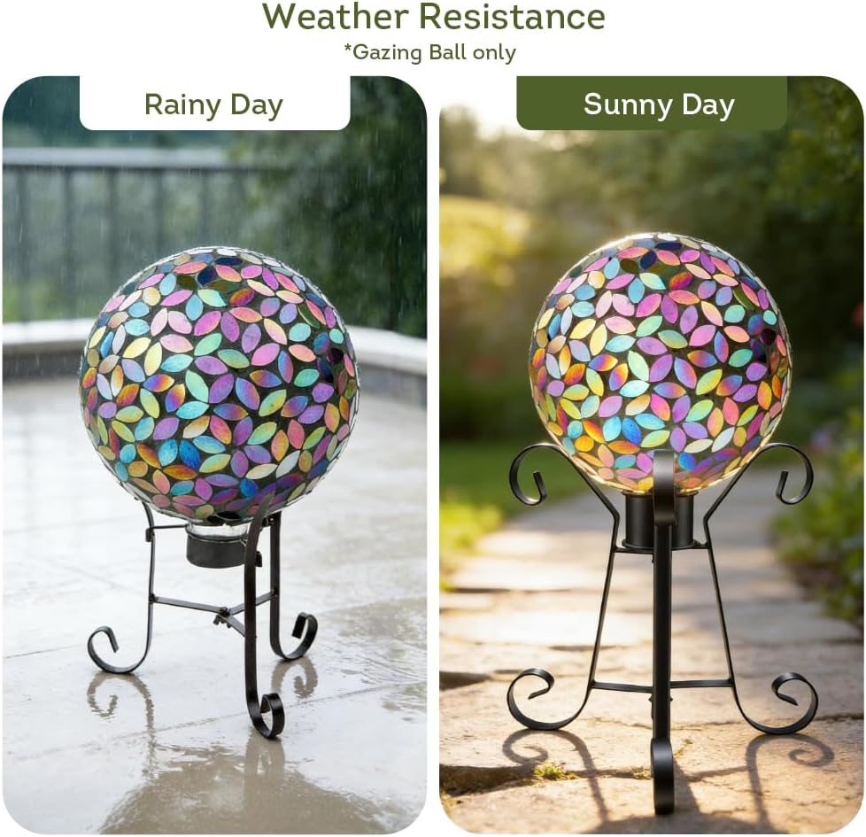 Lily's Home Colorful Mosaic Glass Gazing Ball, Designed with a Stunning Holographic Petal Mosaic Pattern to Bring Color and Reflection to Any Home and Garden, Red and Gold (10" Diameter)