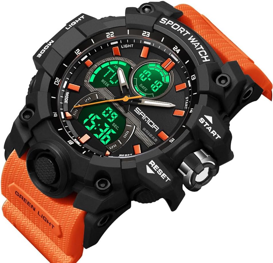 FANMIS Men Sports Outdoor Watch Analog Digital Multifunctional Black Watch | Black Sports Watch Casual Quartz Wristwatch Waterproof Military Wrist Watch Tactics LED Alarm Stopwatch Digital Watch for Men