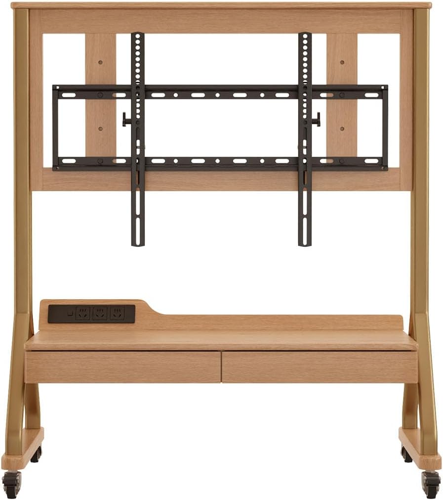 AnywaysWood TV Cart Rolling TV Stand with Wheels for Most 40-75" TVs up to 300lbs Height Adjustable, Tilting, Tall Heavy Duty TV Stand with 2 Drawers Power Strip, for Living Room