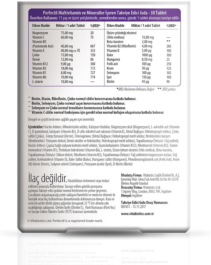 Vitabiotics Perfectil Tablets Healthy Skin Hair and Nails 30 Tablets
