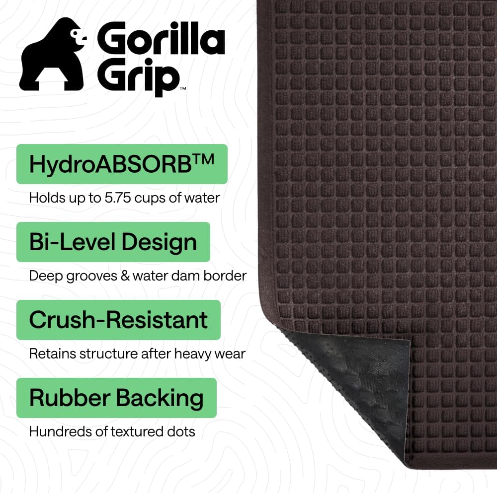 GORILLA GRIP® HydroABSORB Door Mat for Indoor Outdoor Use, 29x17 Black