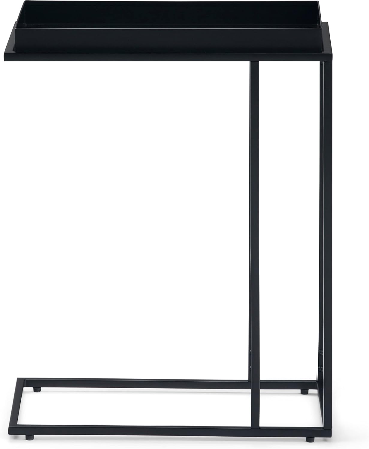 SIMPLIHOME Skyler 18" Wide Solid Wood C-Side End Table in Dark Cognac Brown | Industrial slide-under accent table with open frame, assembled; perfect for living rooms as a side table or sofa table.