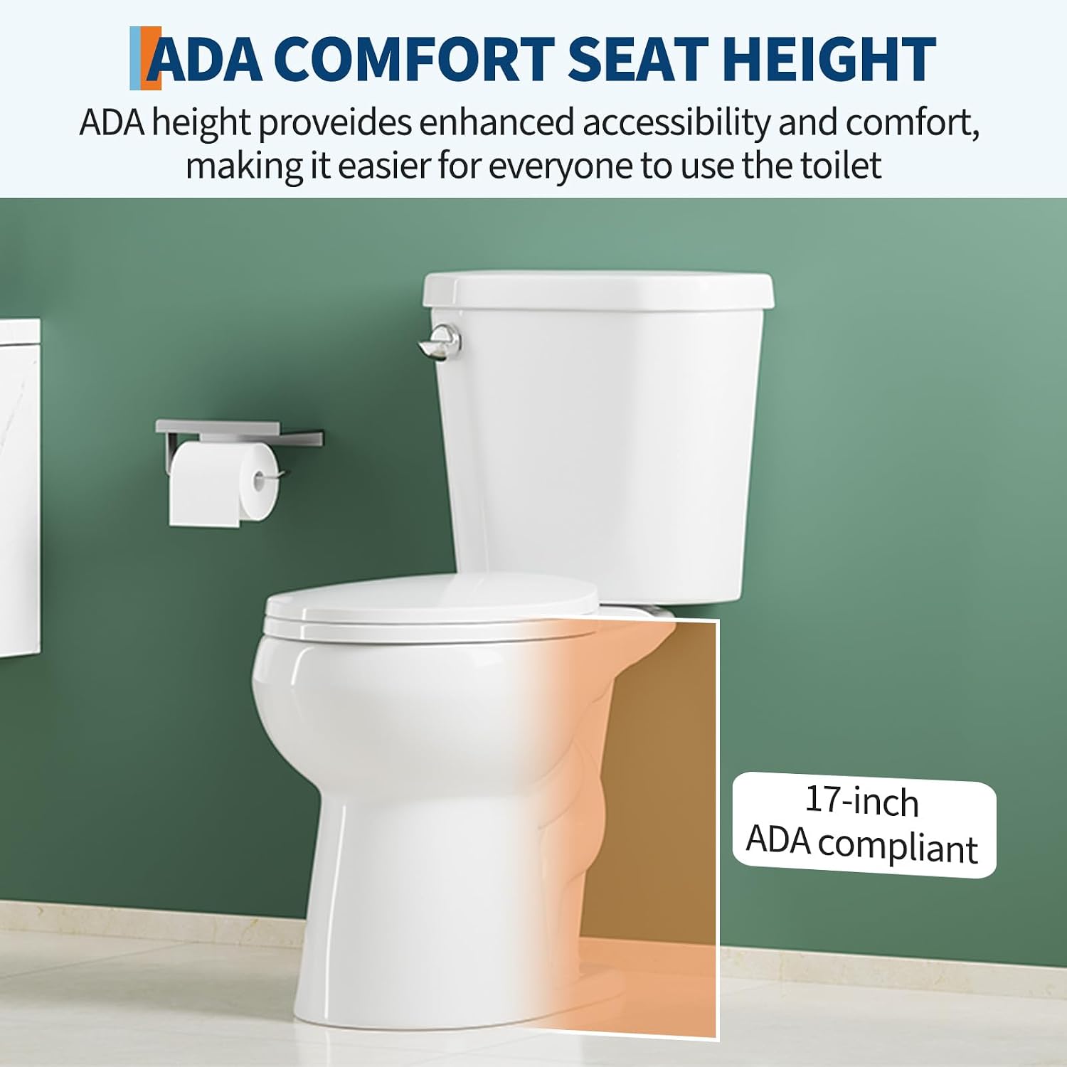 Two-Piece Toilets for Bathrooms, Comfort ADA Toilet with 19" Height, Elongated with Soft Close Seat, Power Flush 1.28 GPF