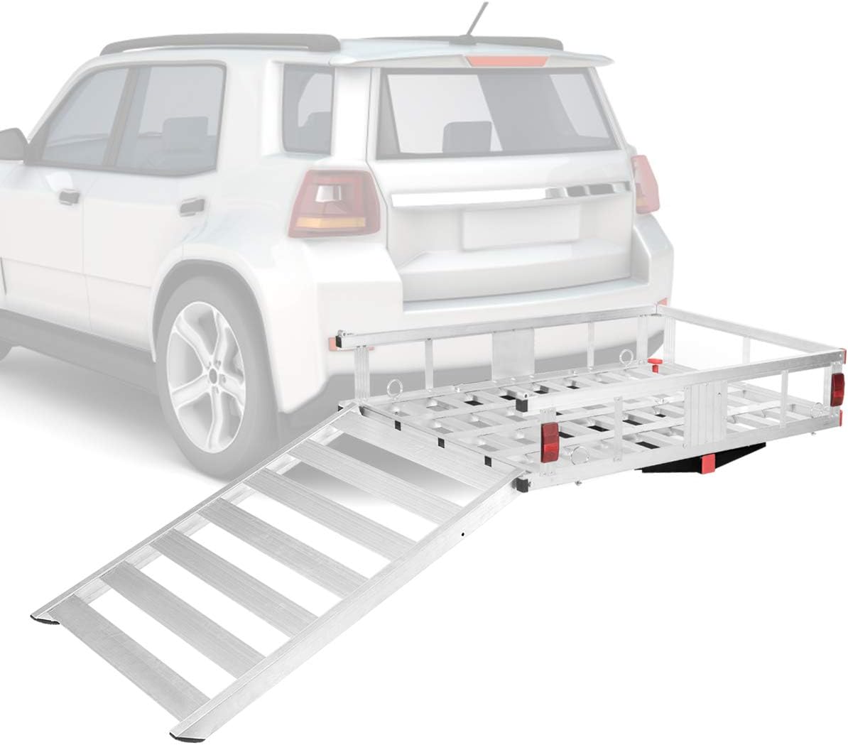 Goplus Hitch Cargo Carrier, 50"x29.5" Aluminum Wheelchair Scooter Mobility Carrier with Ramp, Trailer Hitch Mount Cargo Carrier for Truck SUV Van Car