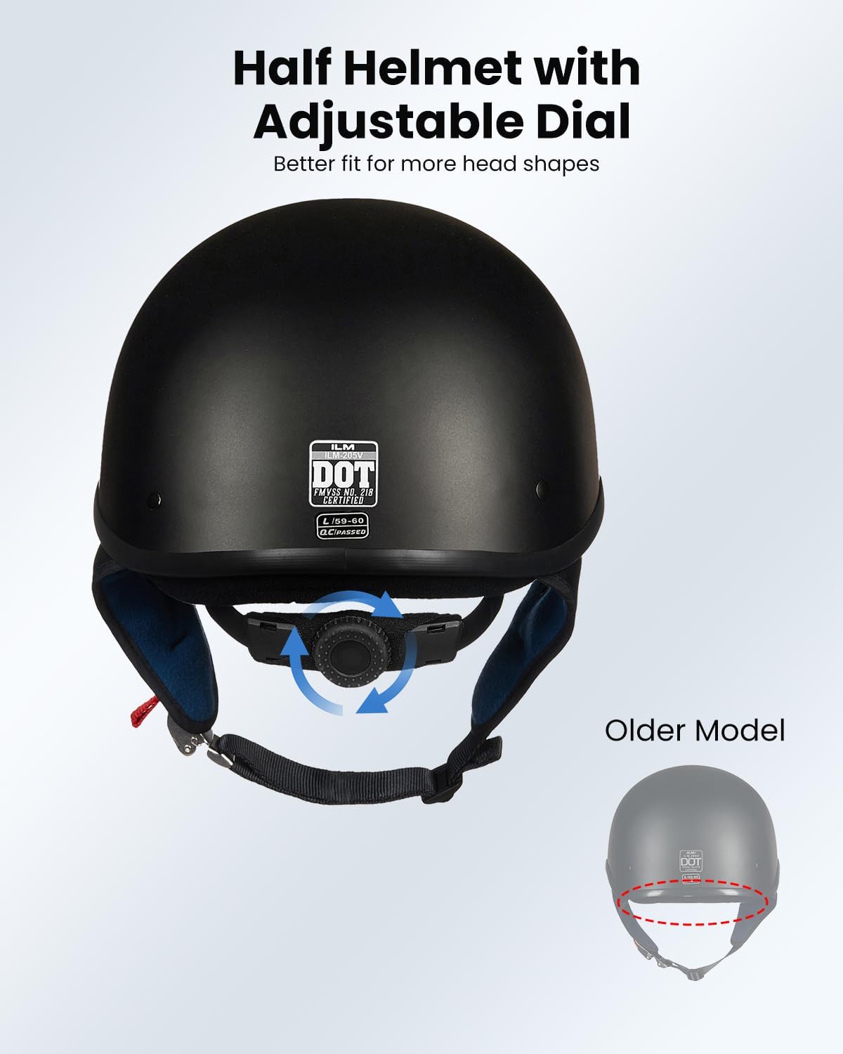 ILM Half Helmet Motorcycle Open Face Sun Visor Quick Release Buckle DOT Approved Cycling Motocross Suits Men Women 205V (M, Matt Black)