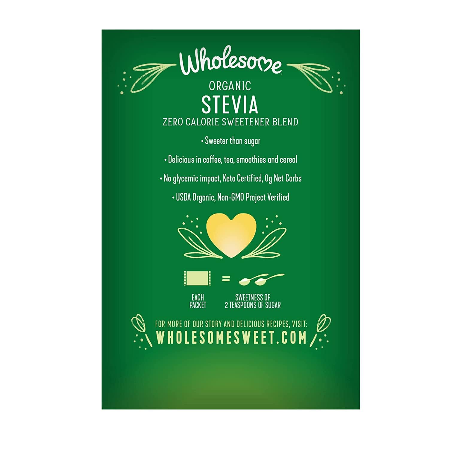 Wholesome Sweeteners Organic Stevia, 1000 Count Packets, Zero Calorie Sweetener Blend, Keto Friendly, Non GMO, Gluten Free & Vegan
