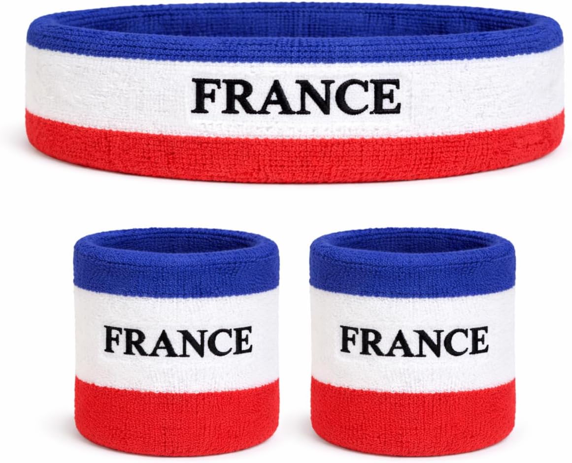 Suddora Country Headband & Wristbands Set (Includes 2 Wrist & 1 Head Sweatband), Highly Moisture Wicking
