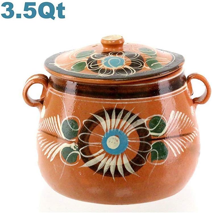 New Olla De Barro Frijolera w/Lid 3.5 Quarts Canterito Cazuela Traditional Floral of Set