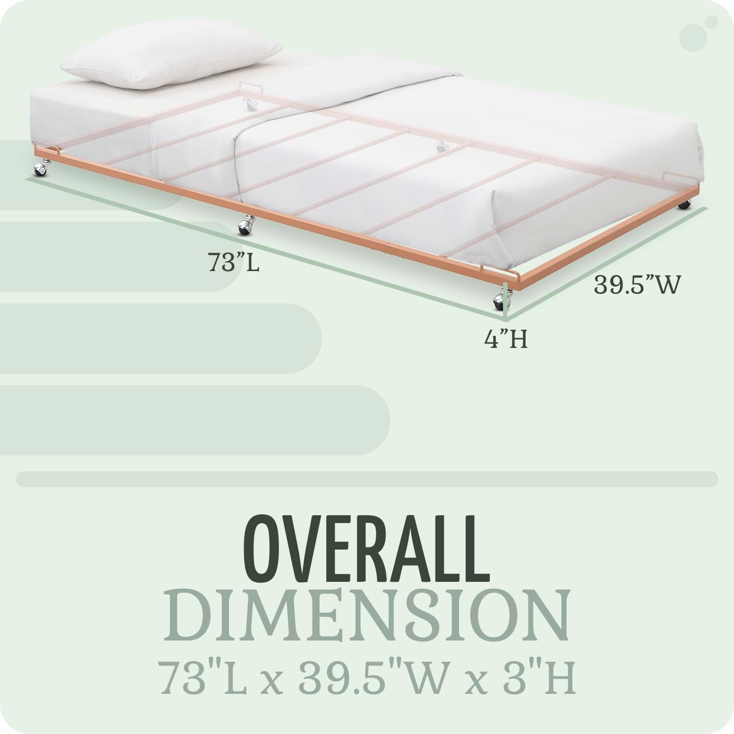 2K Furniture Designs - Twin Size Black Metal Roll Out Trundle Bed Frame for Daybed | Space-Saving Guest Bed - Slides Under Daybeds for Overnight Visitors, Dorms, and Small Spaces