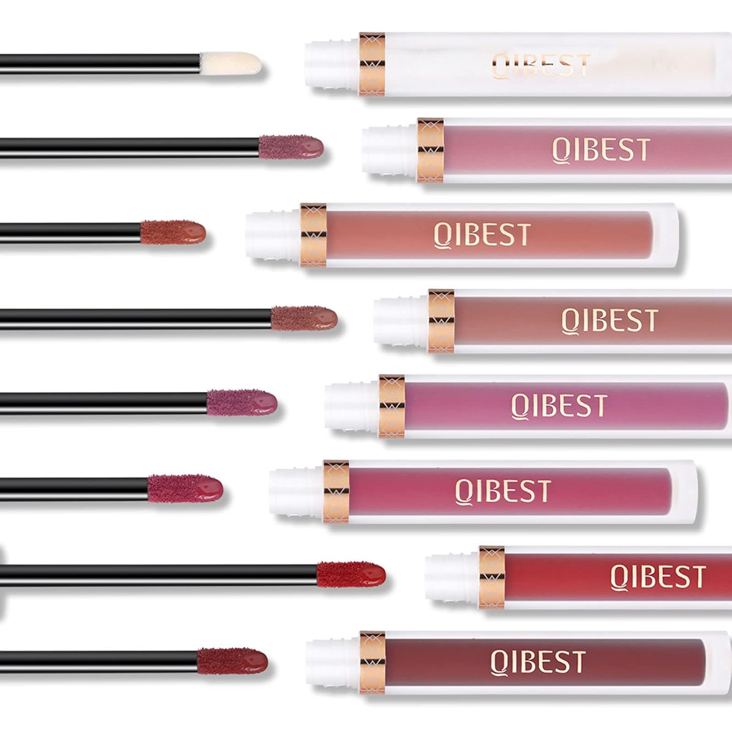 QiBest 7Pcs Matte Liquid Lipstick + 1Pcs Lip Plumper Makeup Set Kit, Pigmented Long Lasting Lip Gloss Set