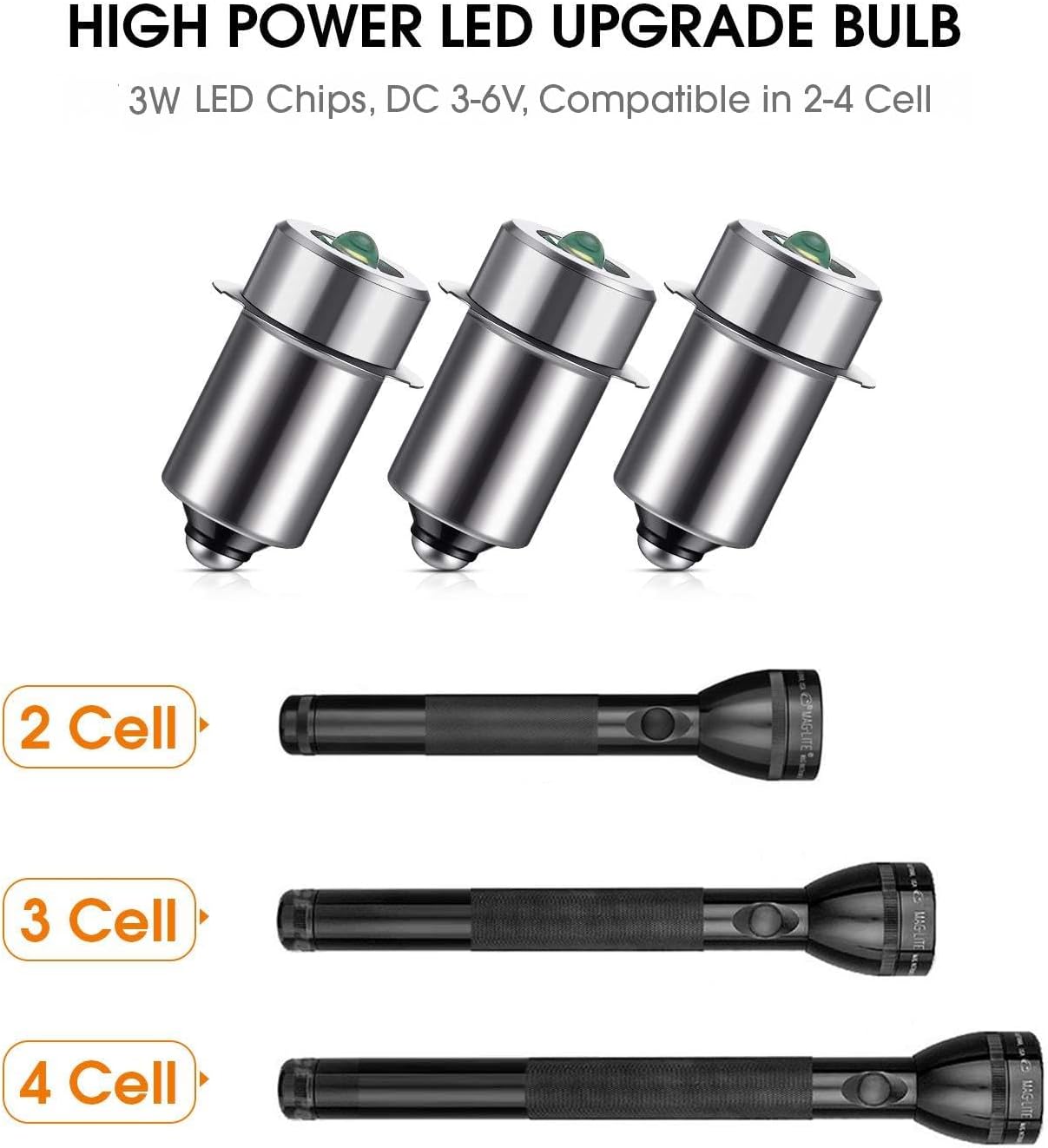Honoson 3 Pcs 6-24V LED Flashlight Bulbs 3w Dc Replacement