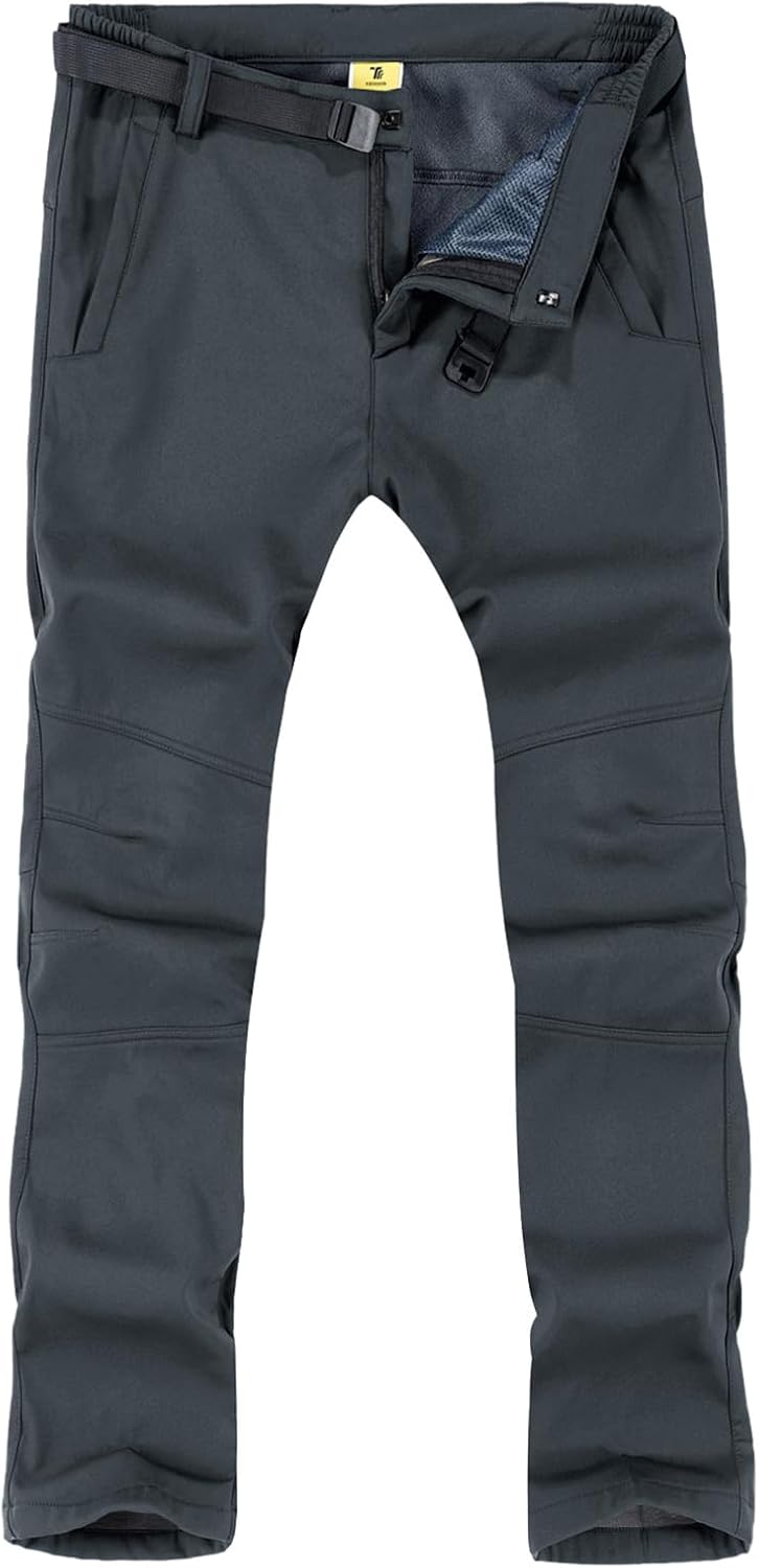 TBMPOY Men's Snow Ski Hiking Pants Waterproof Winter Fleece Lined Pants Camping Skiing Ice Fishing Pants with Belt