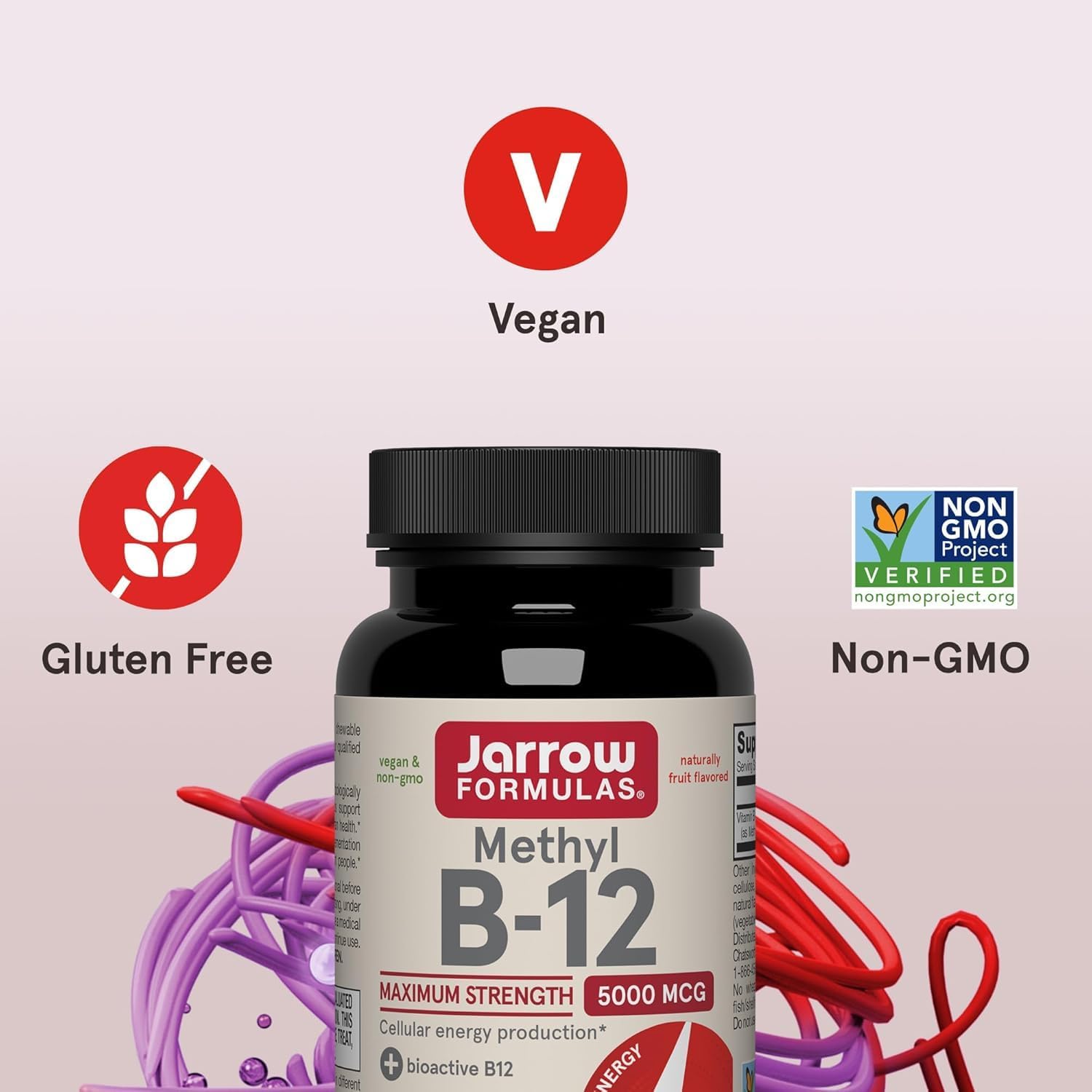 Jarrow Formulas Methyl Vitamin B12 5000 mcg - 60 Chewable Tablets, Naturally Fruit Flavored- Bioactive B12 Vitamin - Supports Cellular Energy Production, Brain Health & Metabolism - 60 Servings | Fruit Flavored, Bioactive B12 Vitamin, Supports Cellular E…