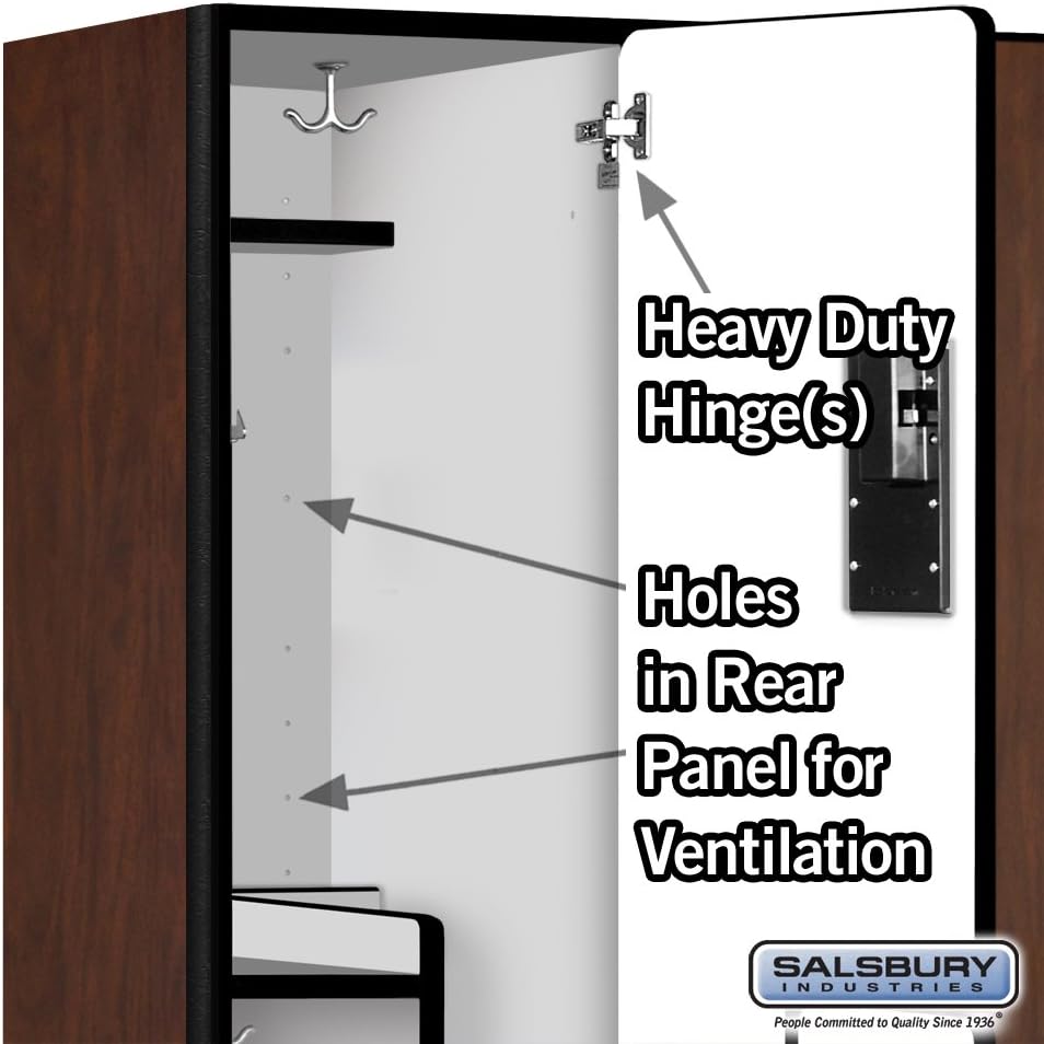 Salsbury Industries 2-Tier S-Style Extra Wide Designer Wood Locker with Three Wide Storage Units, 6-Feet High by 18-Inch Deep, Mahogany