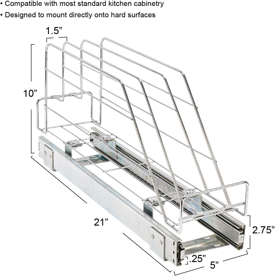 Household Essentials Glidez 2‑Tier Multipurpose Chrome‑Plated Steel Pull‑Out/Slide‑Out Under Cabinet Organizer, Chrome Finish