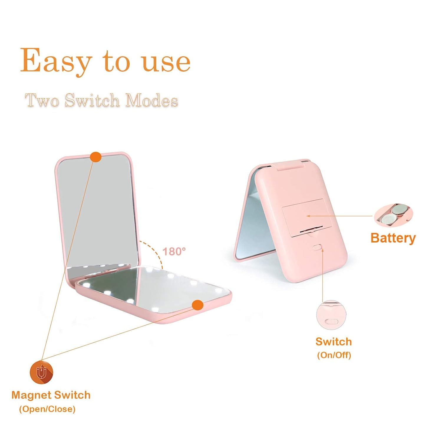 Kintion Pocket Mirror, 1X/3X Magnification LED Compact Travel Makeup Mirror with Light for Purse, 2-Sided, Portable, Folding, Handheld