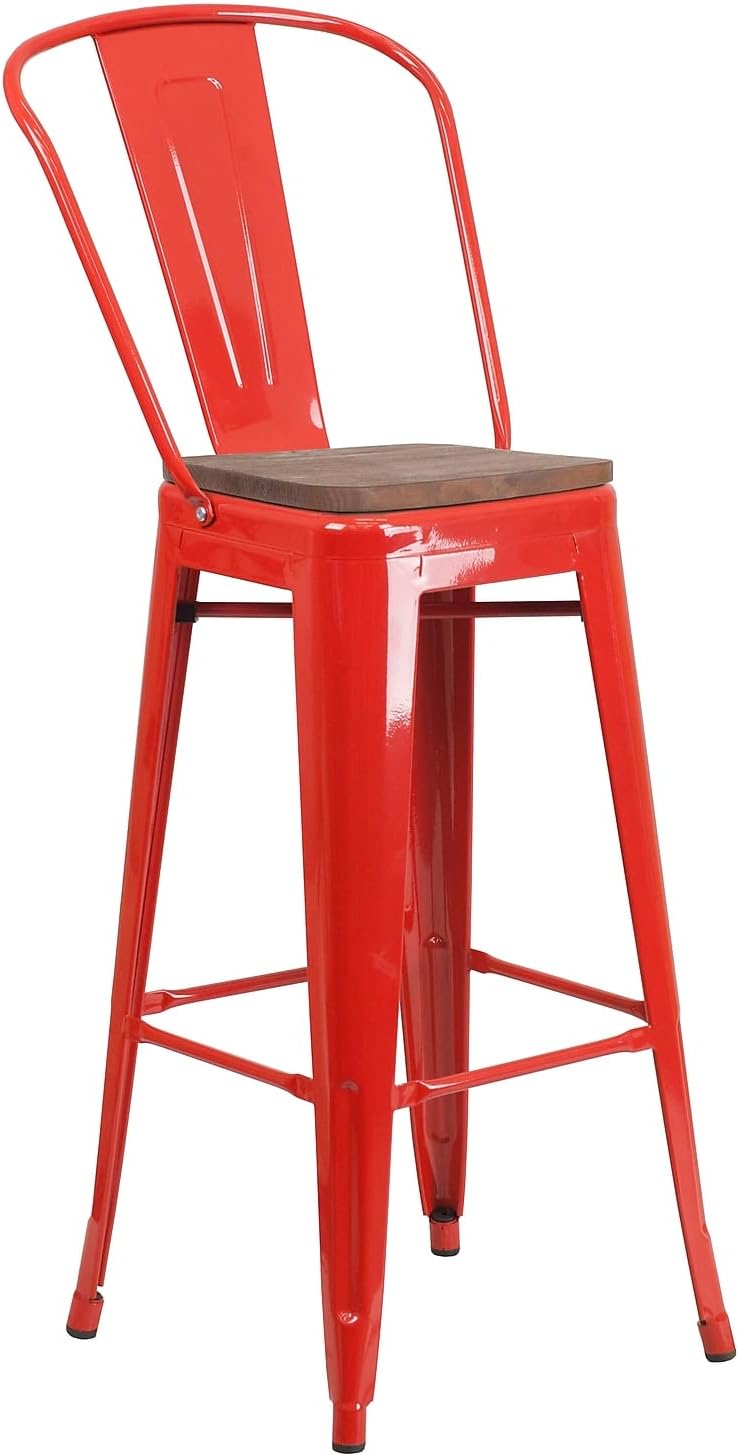 Flash Furniture 30 in Metal Barstool with Back, Blue | Commercial Grade, Removable Back, Indoor/Outdoor Use
