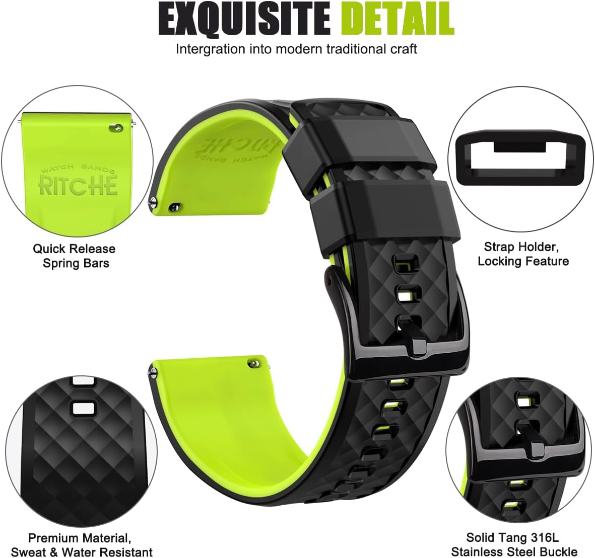 Ritche Christmas Gift Silicone Watch Bands 18mm 20mm 22mm 24mm Quick Release Rubber Watch Bands for Men, White Elephant Gifts
