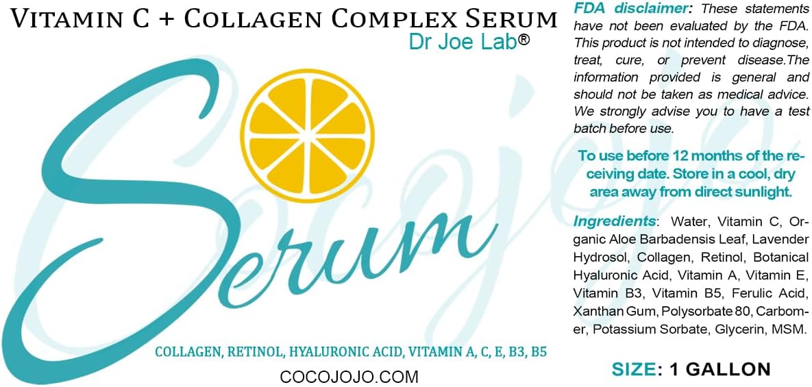 Dr Joe Lab #1 Vitamin C & Collagen Complex Serum Bulk - Multiple Purposes Face Skin Ultra Hydrating Rejuvenating Instant Moisturizer COCOJOJO (4 oz)