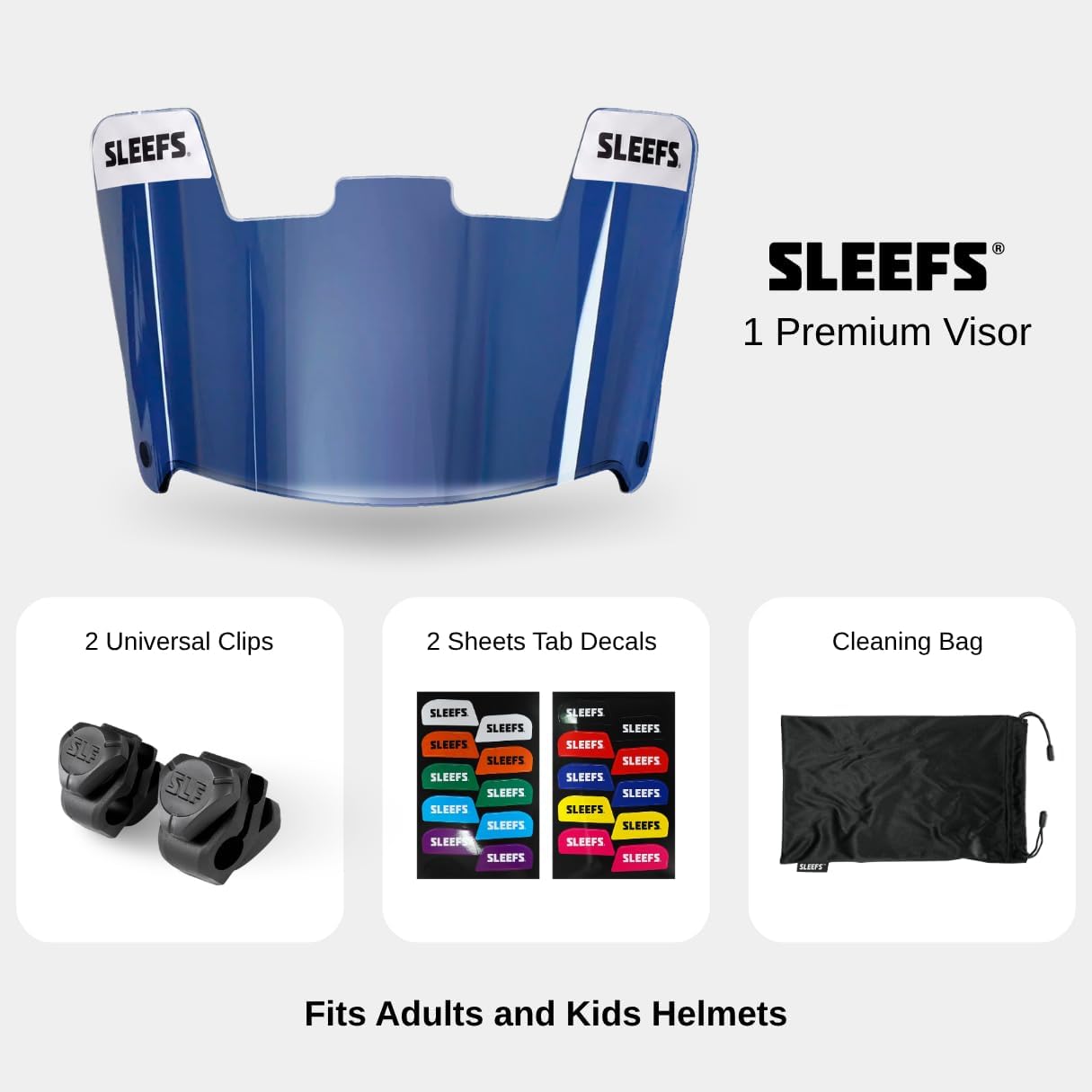 SLEEFS Clear Football Visor for Helmet - Professional Football Visor - Face & Eye Shield - Fits Youth & Adult Helmets - Includes Quick Visor Clips