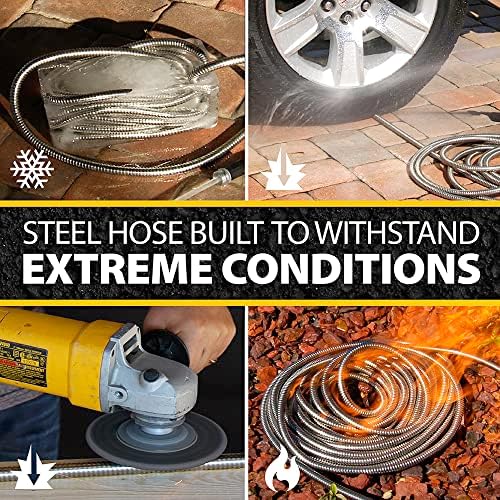 BIONIC STEEL 50 Ft Metal Garden Hose with Sprayer Nozzle | Non Kinking Design, Stainless Steel Heavy Duty Water Hose 50Ft x 5/8 in. Flexible & NON Expandable for Water Flow, 500 PSI