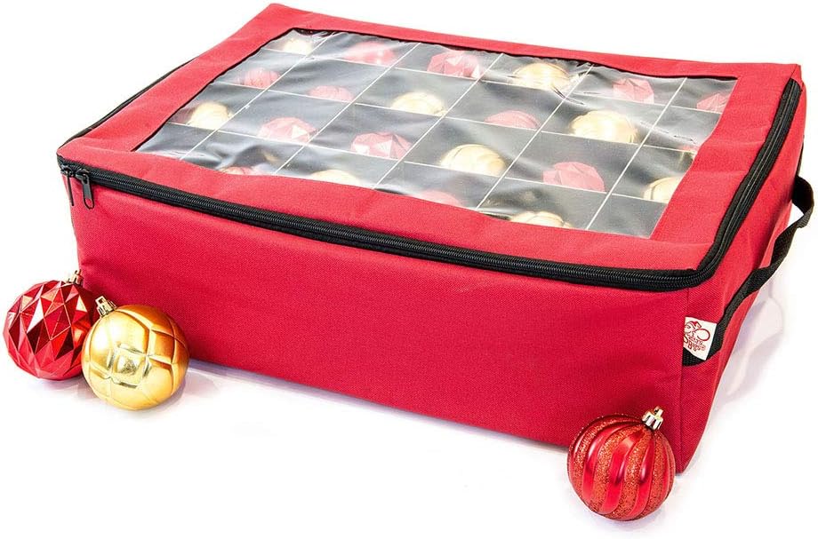 Santa's Bags Christmas Ornament Storage Box, 48 (3") Ornaments | Acid-Free Removable Trays with Separators