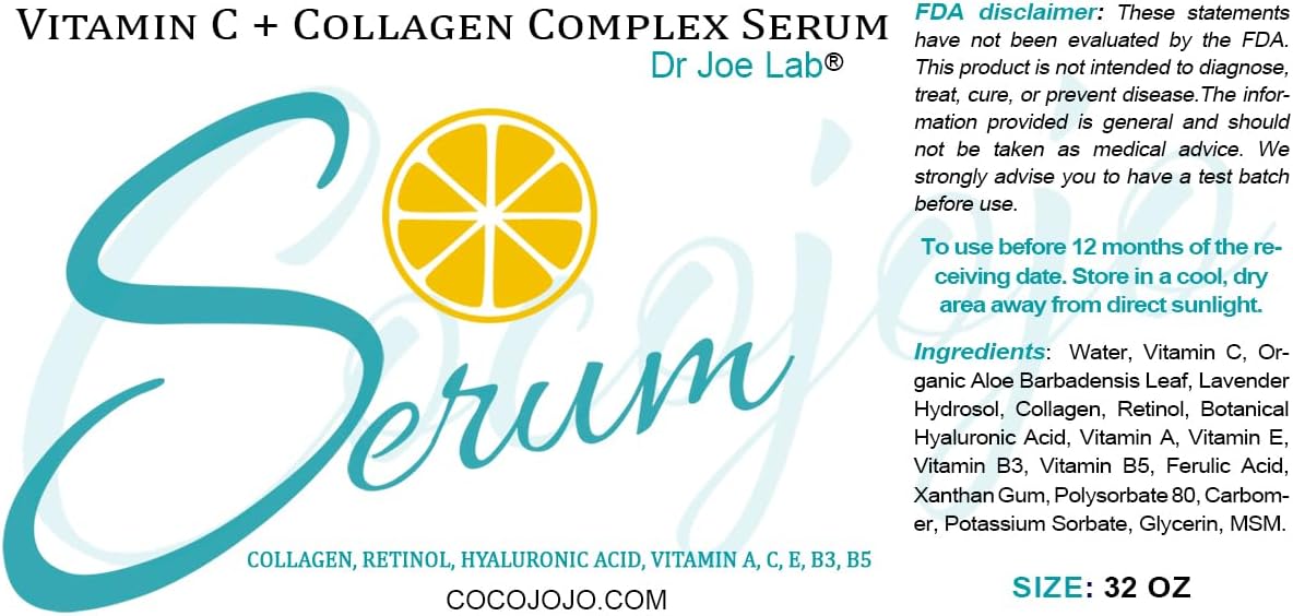 Dr Joe Lab #1 Vitamin C & Collagen Complex Serum Bulk - Multiple Purposes Face Skin Ultra Hydrating Rejuvenating Instant Moisturizer COCOJOJO (4 oz)