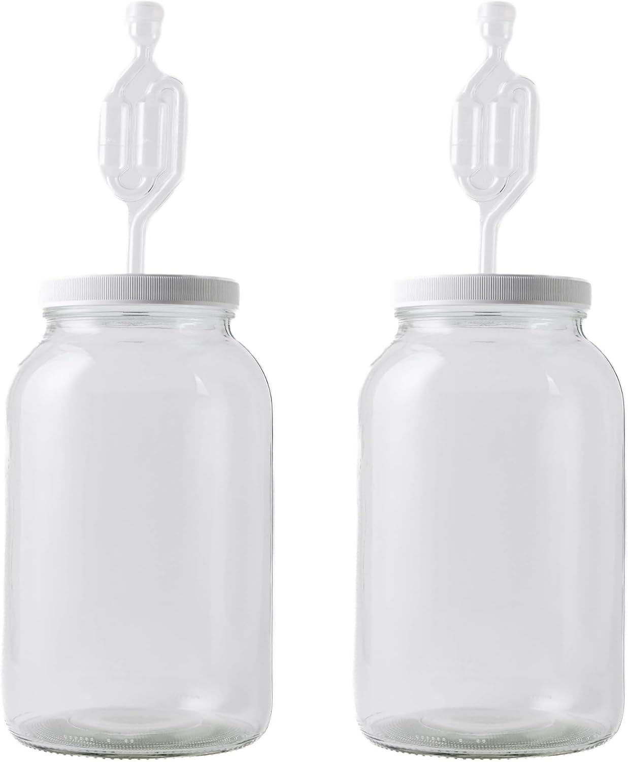 2-Pack 1 Gallon Glass Jar with Lid | Wide Mouth Twin Bubble Airlock Set | Heavy-duty Glass Jars with Airtight Lid for kombucha