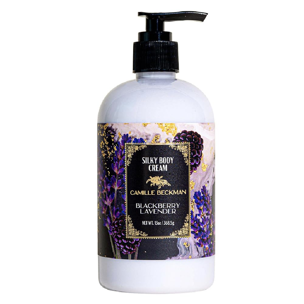 Camille Beckman English Lavender Silky Body Cream, Moisturizer, 13 oz | Sweet almond oil, glycerin, aloe & vitamin E; non-greasy vegan formula; fresh lavender scent; for all skin types; USA made