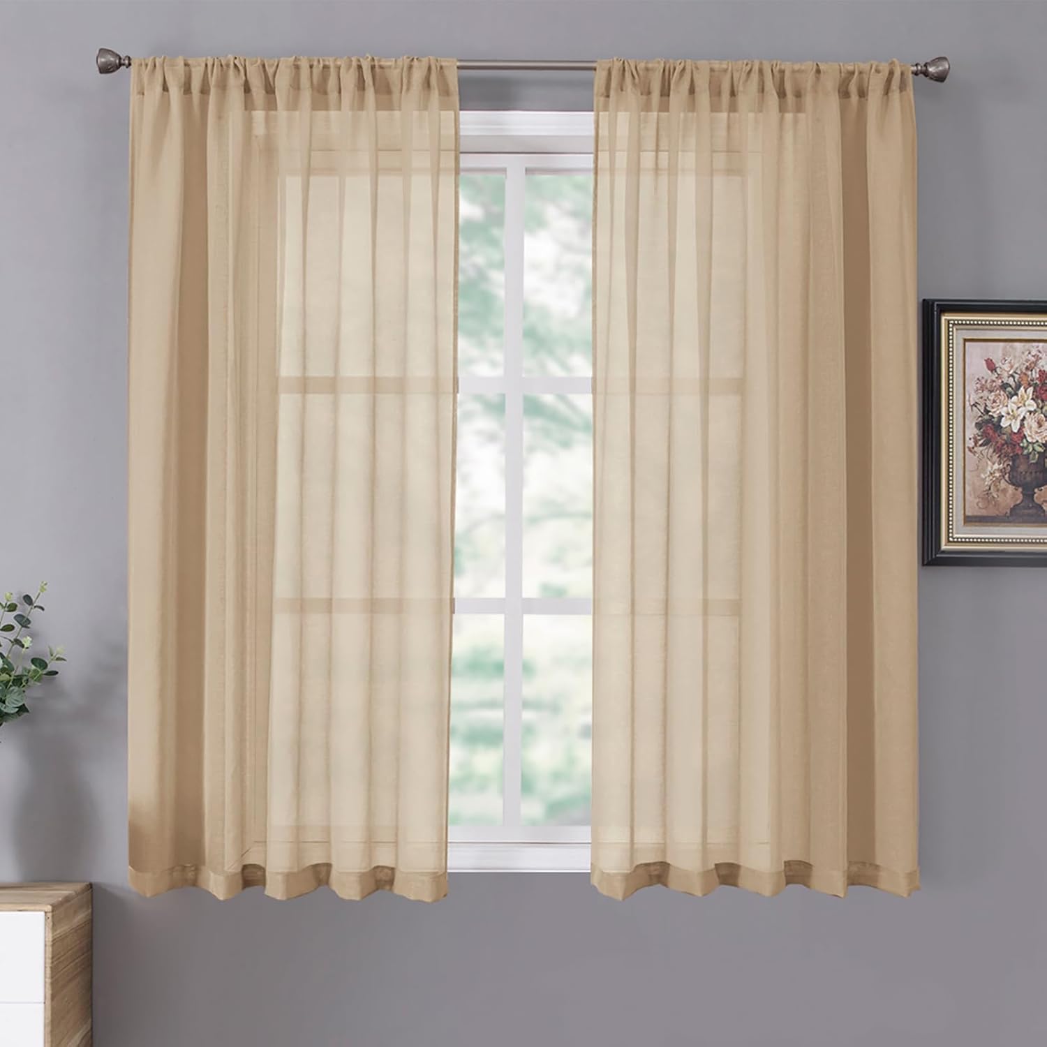 Tollpiz Sheer Curtain Linen Textured Living Room Curtains Sheer Light Filtering Rod Pocket Voile Curtain for Bedroom, 54 x 72 inches Long, White