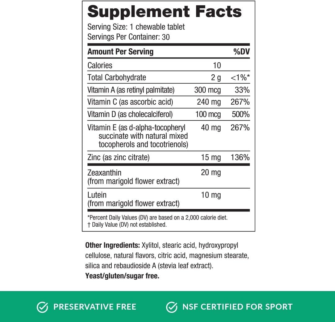 EyePromise Vizual Edge Eye Supplements, 30 Chewable Tablets, Citrus Flavor | Eye Vitamins for Macular Support & Enhanced Visual Performance with Zinc, Lutein and Zeaxanthin (Packaging May Vary)